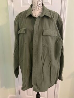 L.L. Bean Men's Olive Green Button-Front Utility Shirt